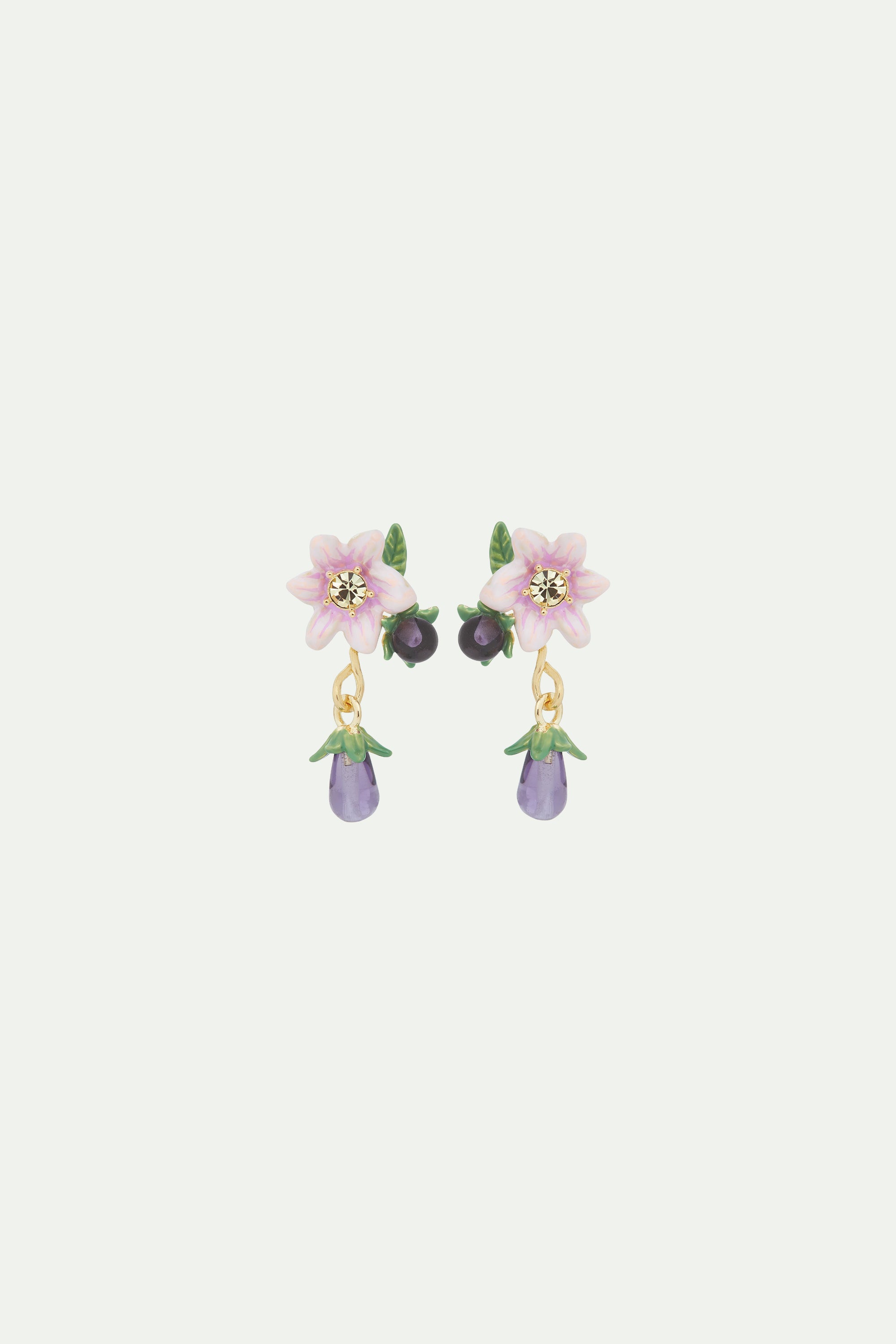 Boucles d'oreilles pendantes tiges aubergines et fleur