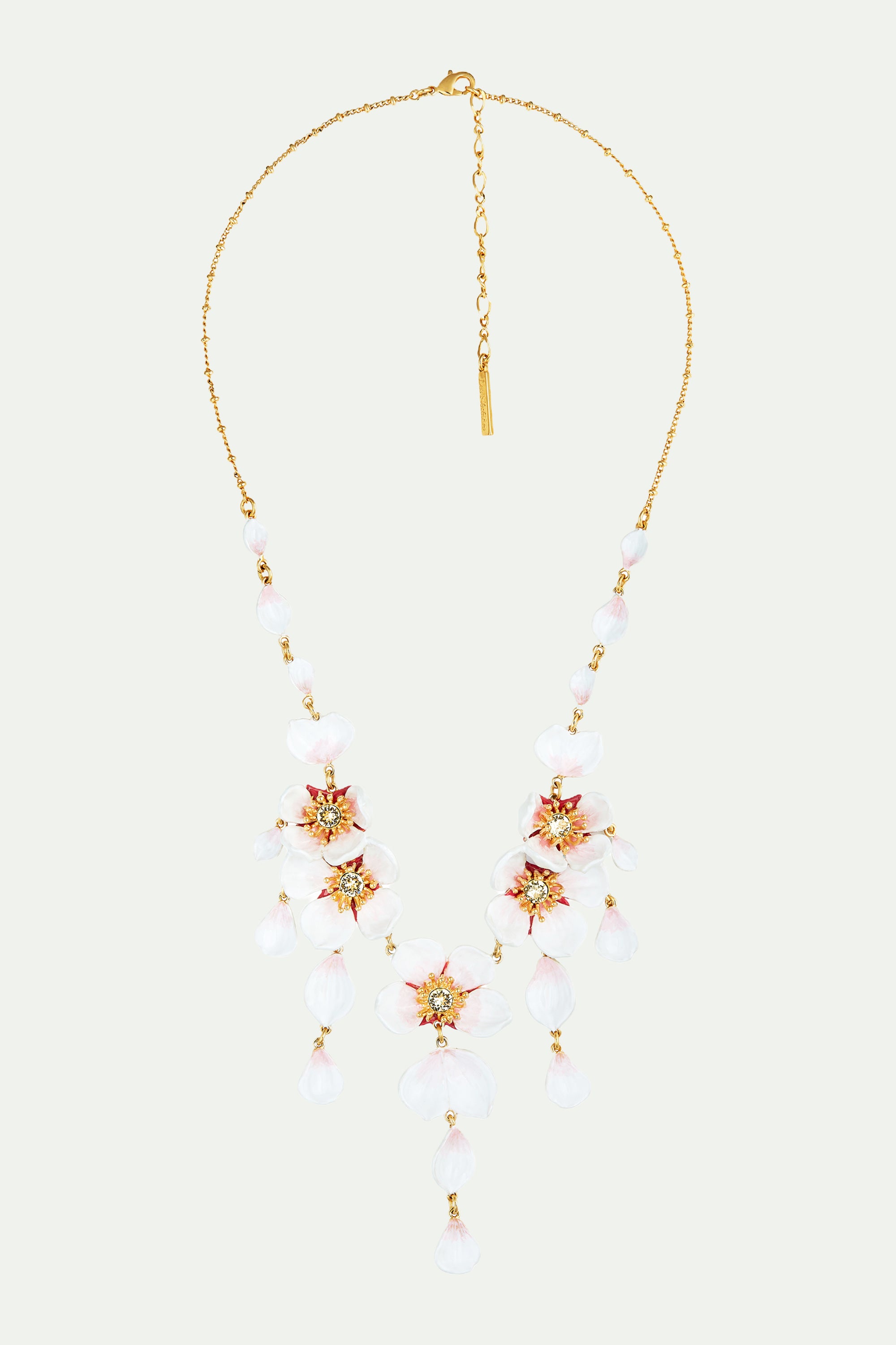 White cherry blossom and petals collar necklace