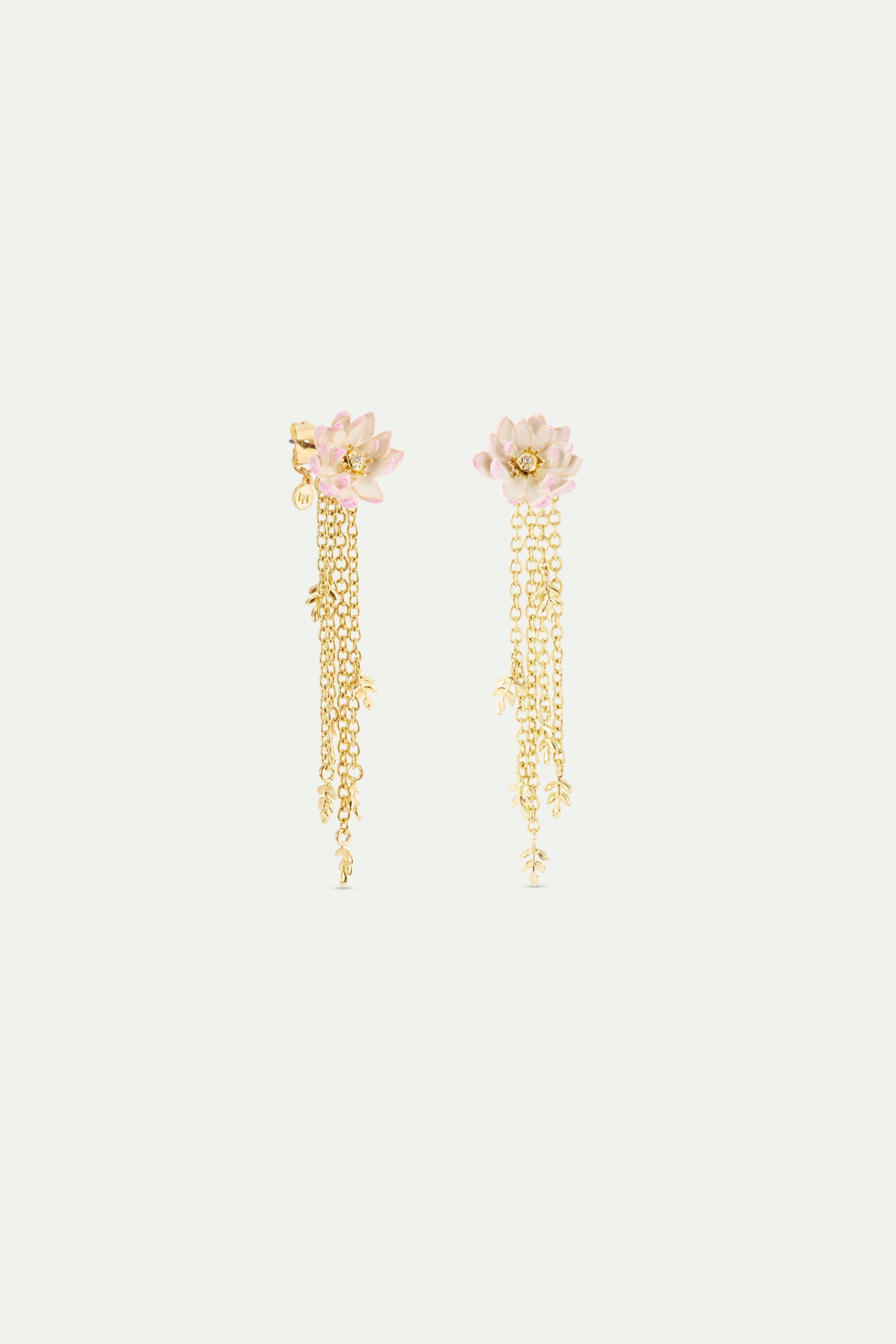 Boucles d’oreilles pendantes dorées nymphéa rose