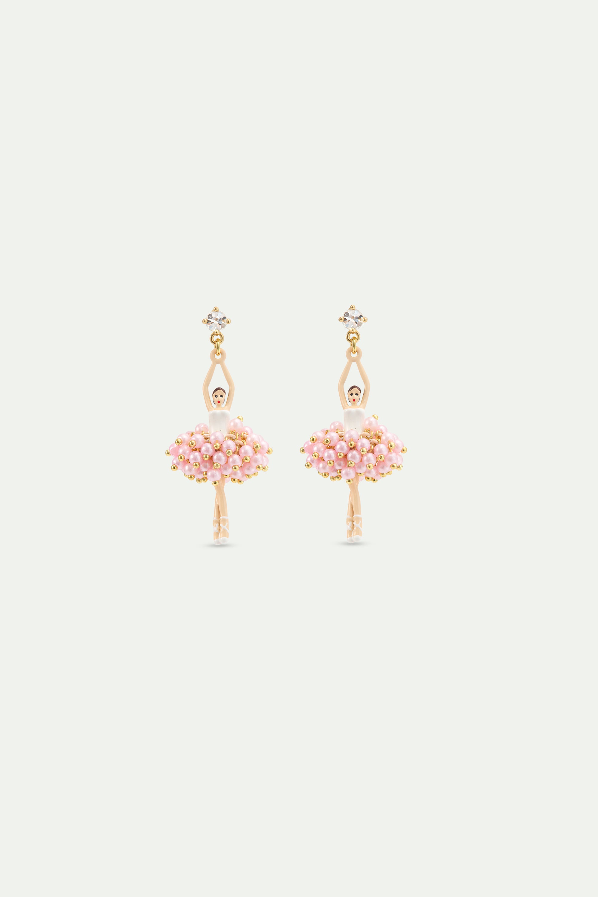 Boucles d'oreilles Ballerine perles roses et cristal blanc