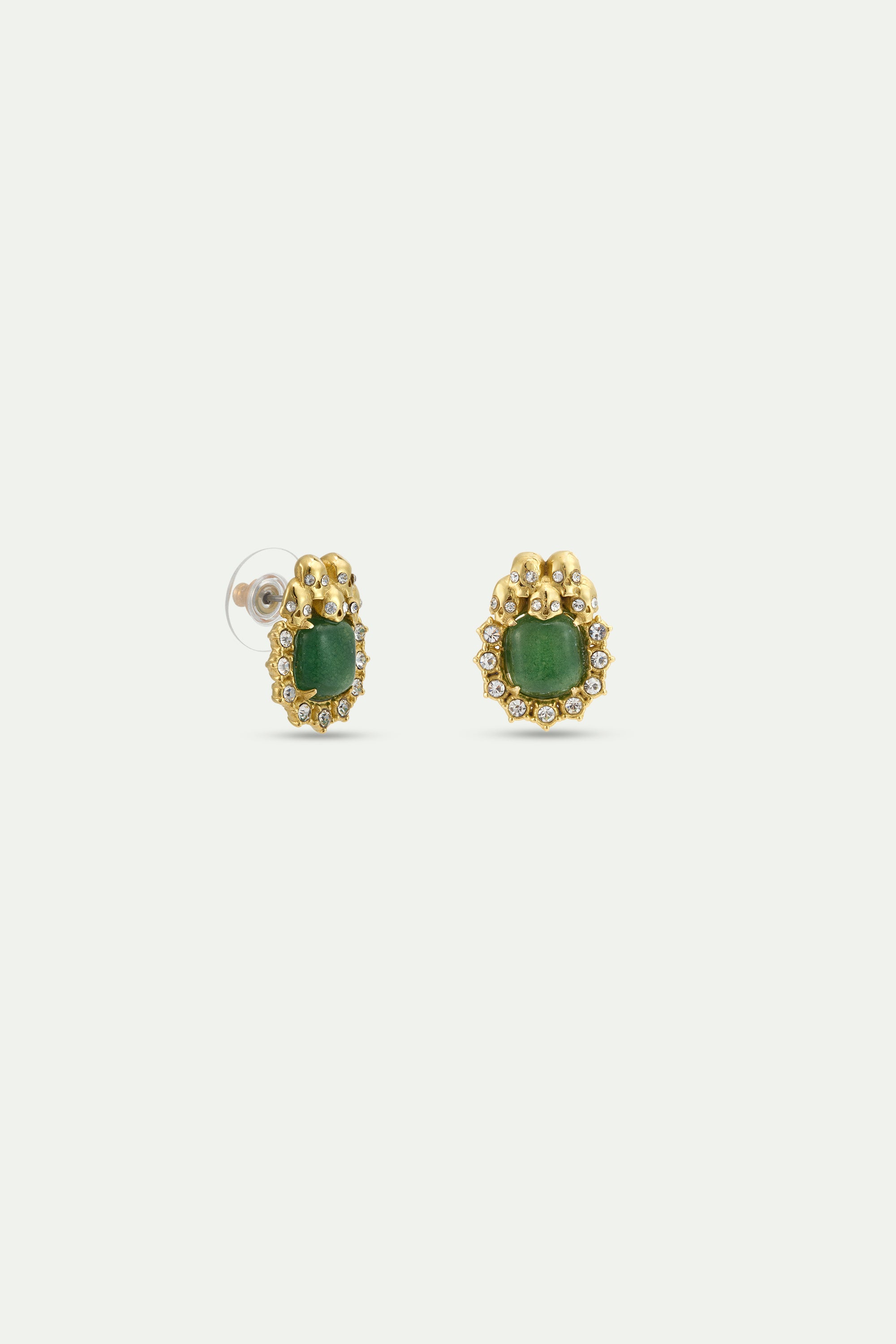 Boucles d'oreilles aventurine verte, crânes et cristaux