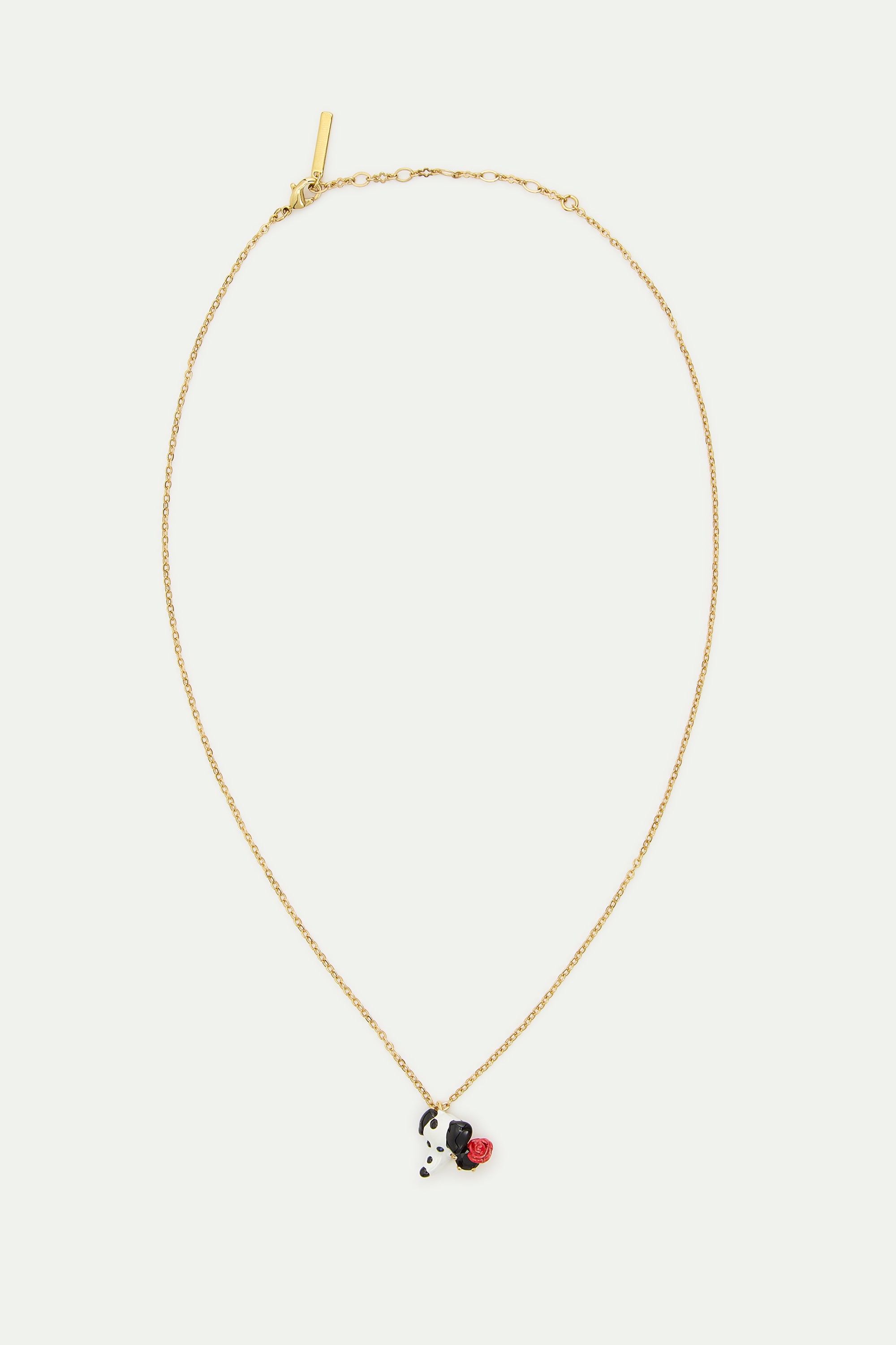 Collier pendentif dalmatien, pierre ronde facettée noire et rose rouge