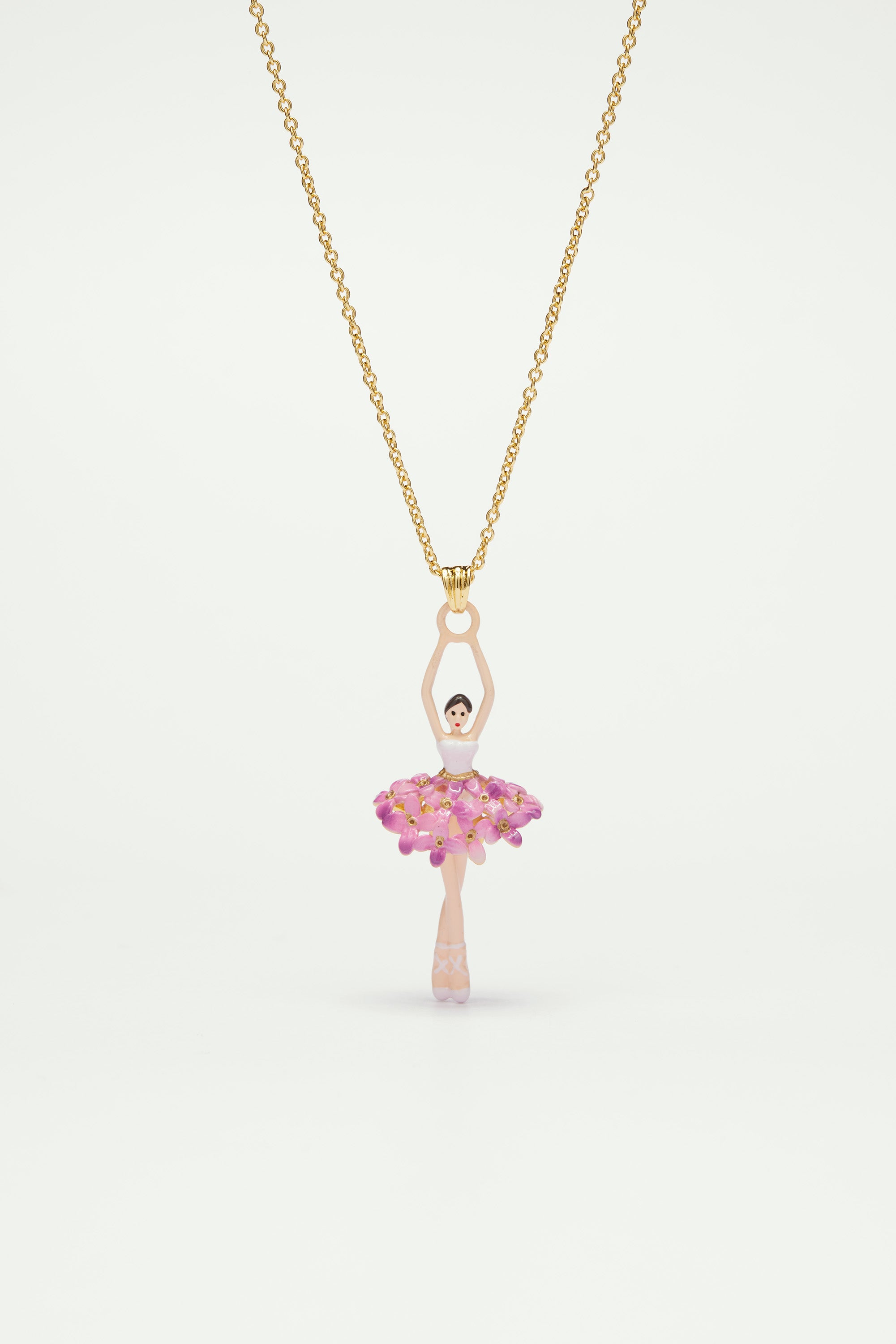 Ballerina and enamelled flower bouquet pendant necklace