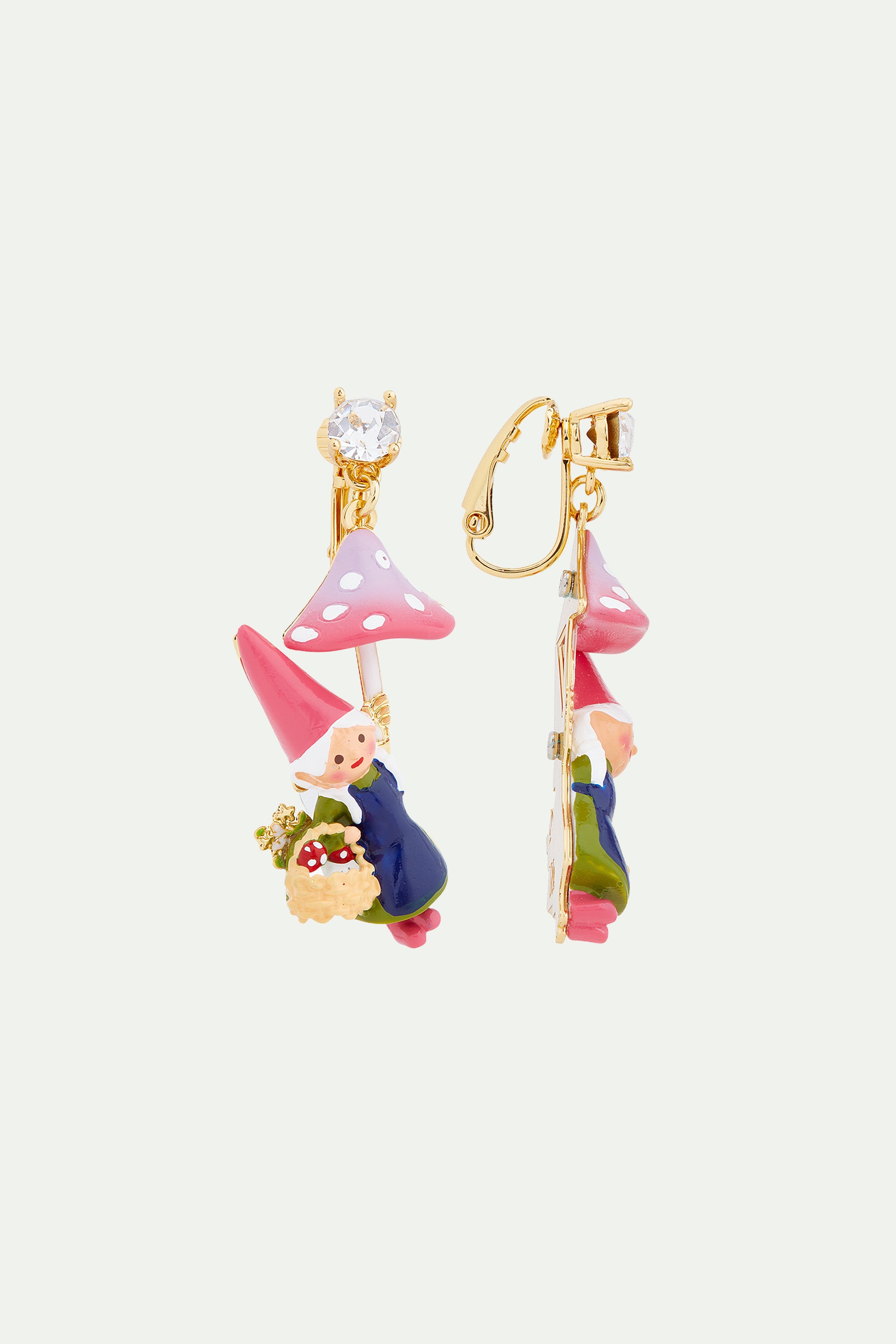 Garden gnome lady and mushroom picking post earrings