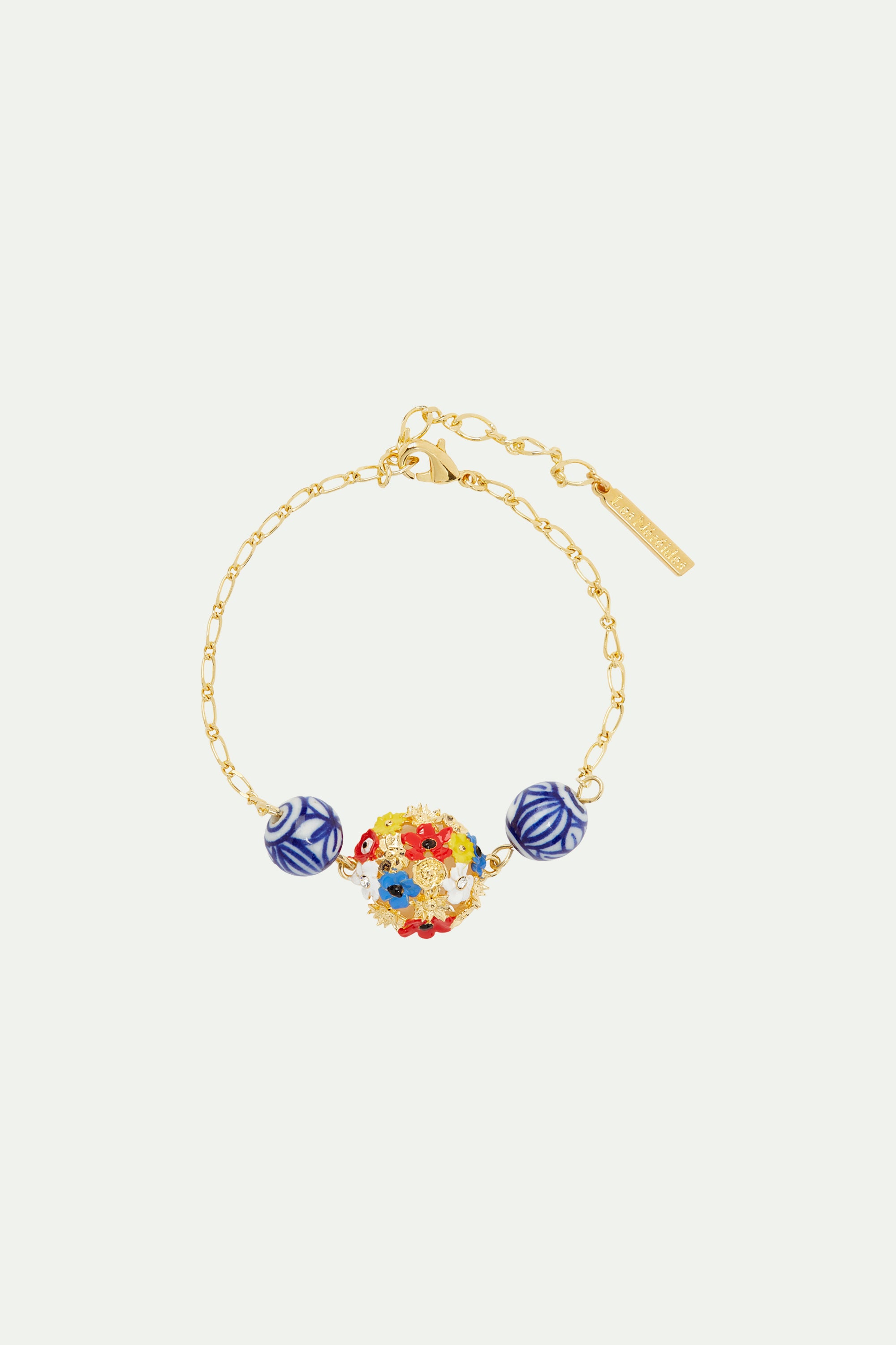 Bracelet fin bouquet de fleurs et perle en céramique