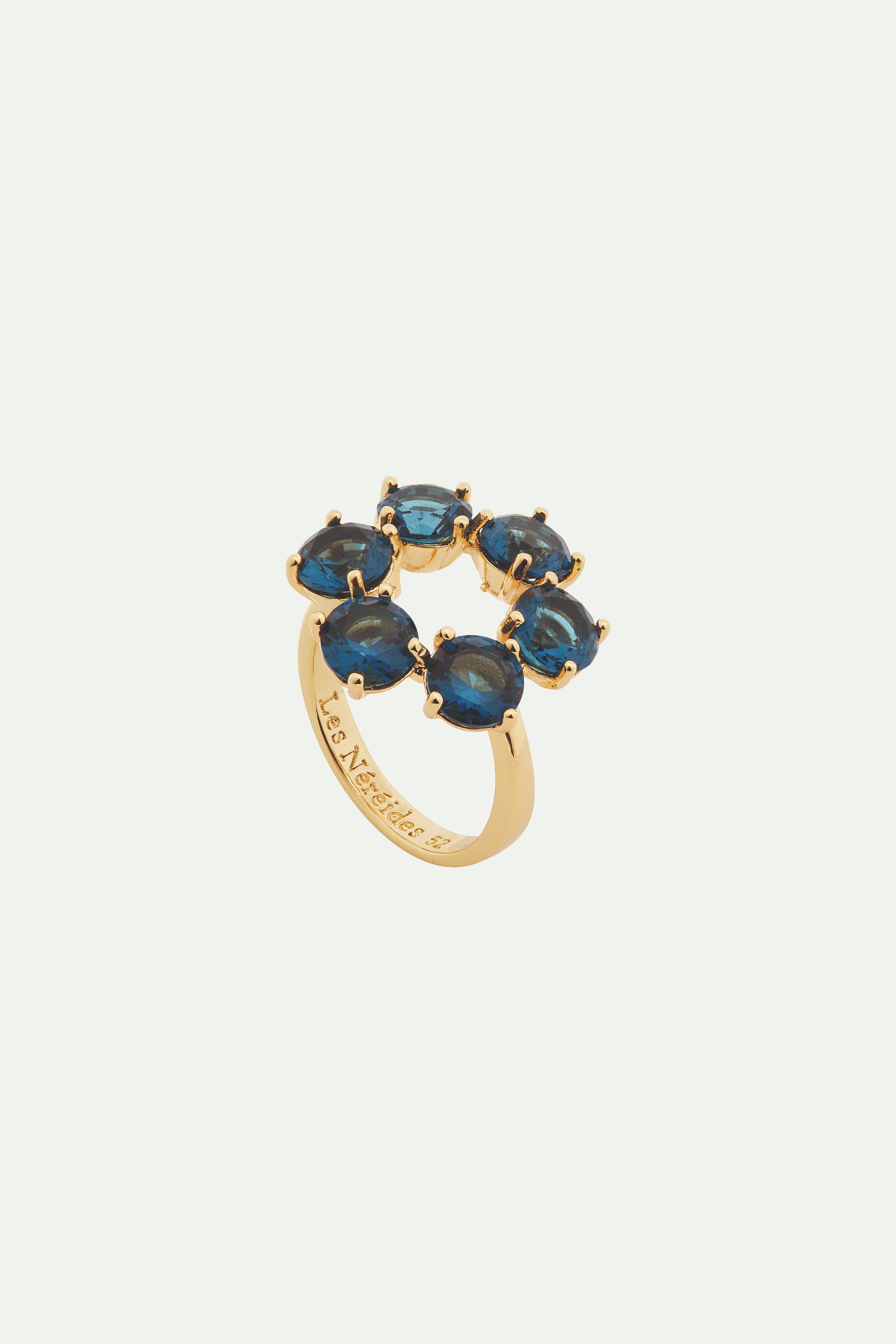 Ocean blue diamantine fine 6 round stone ring 