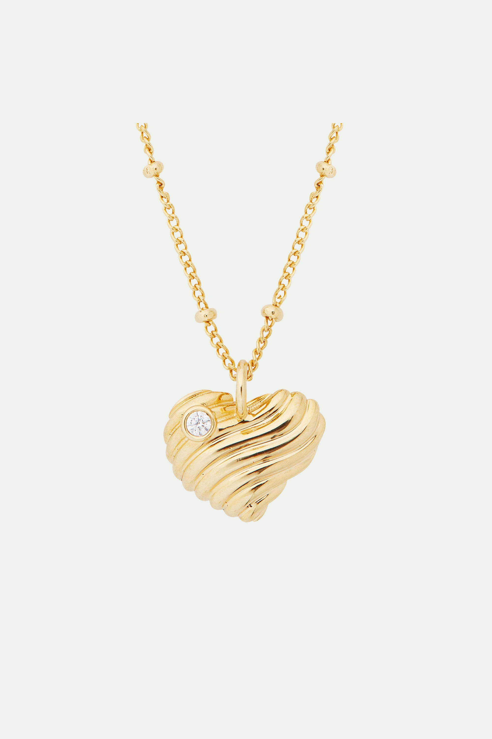 Ripple effect heart and cubic zirconia pendant necklace