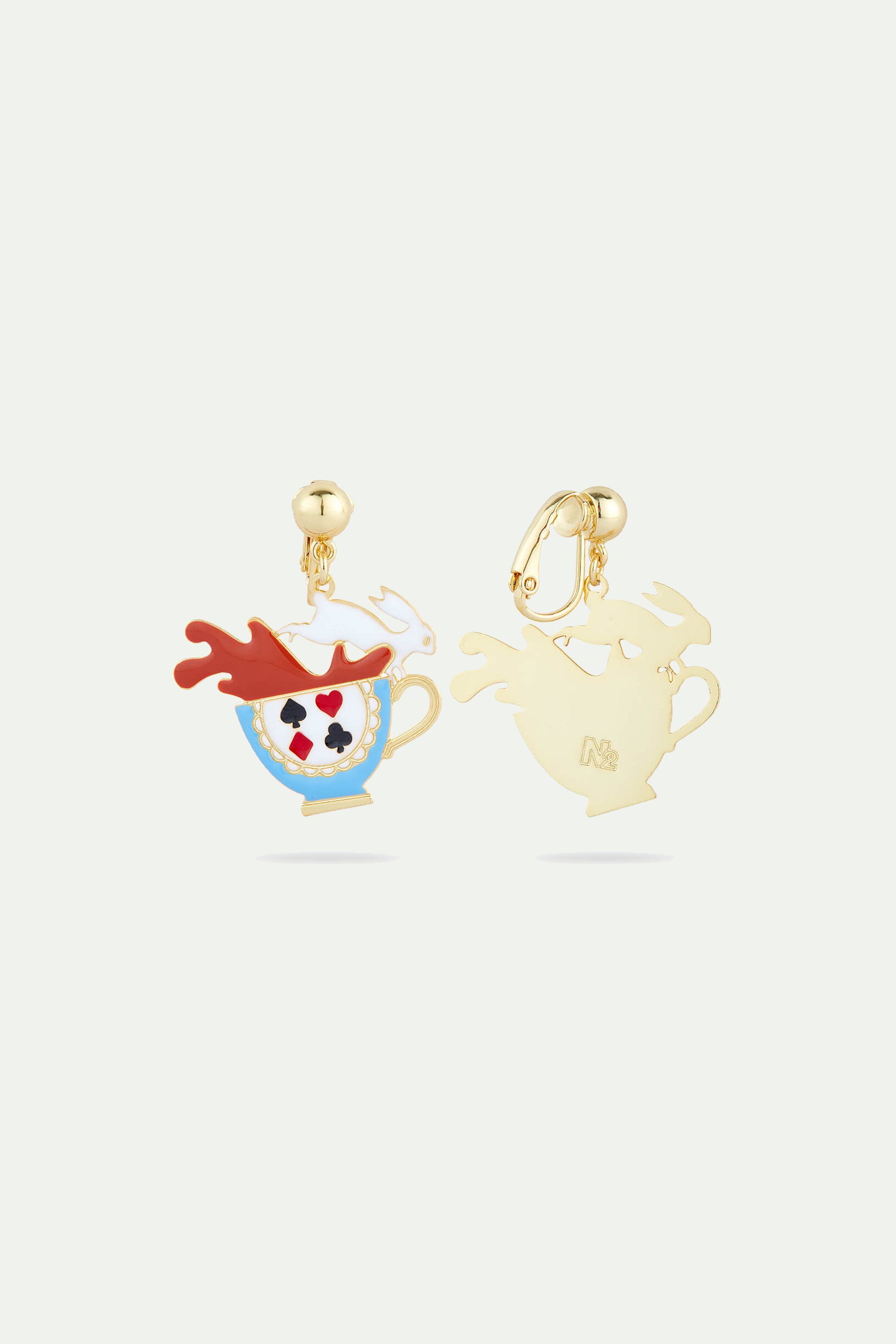 White rabbit and tea cup post earrings