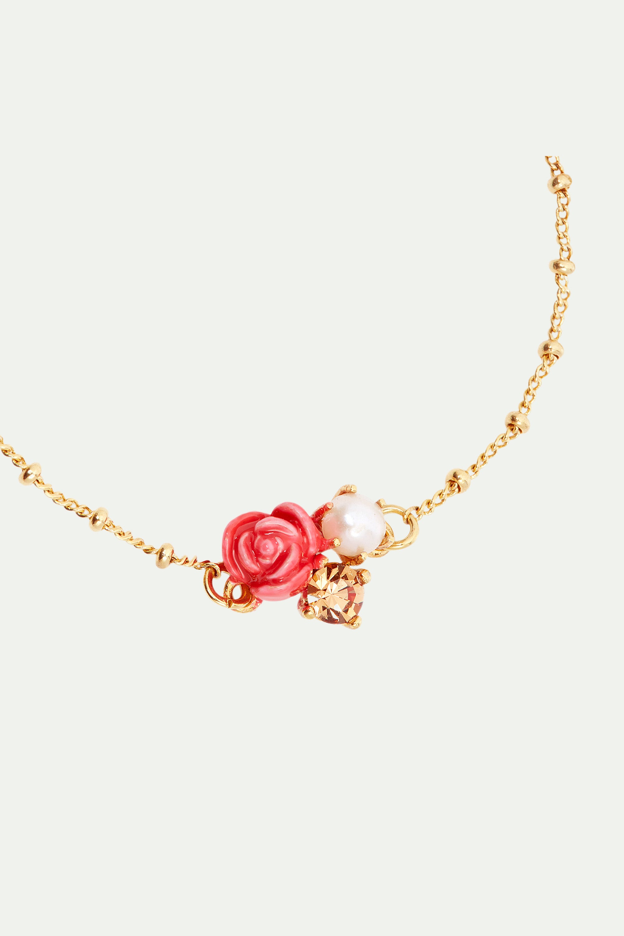Bracelet fin rose, perle de culture et pierre