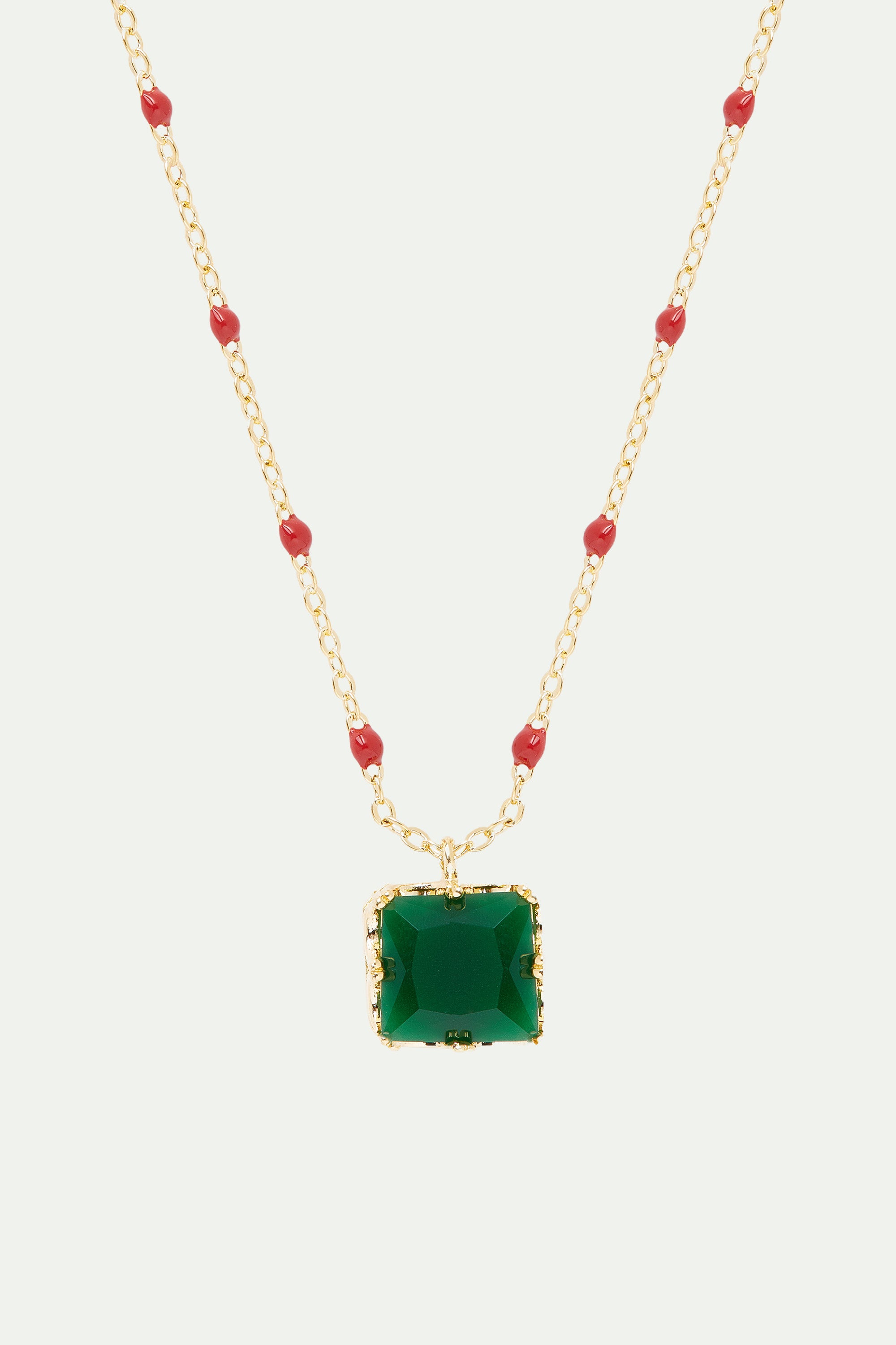 Green square stone pendant necklace