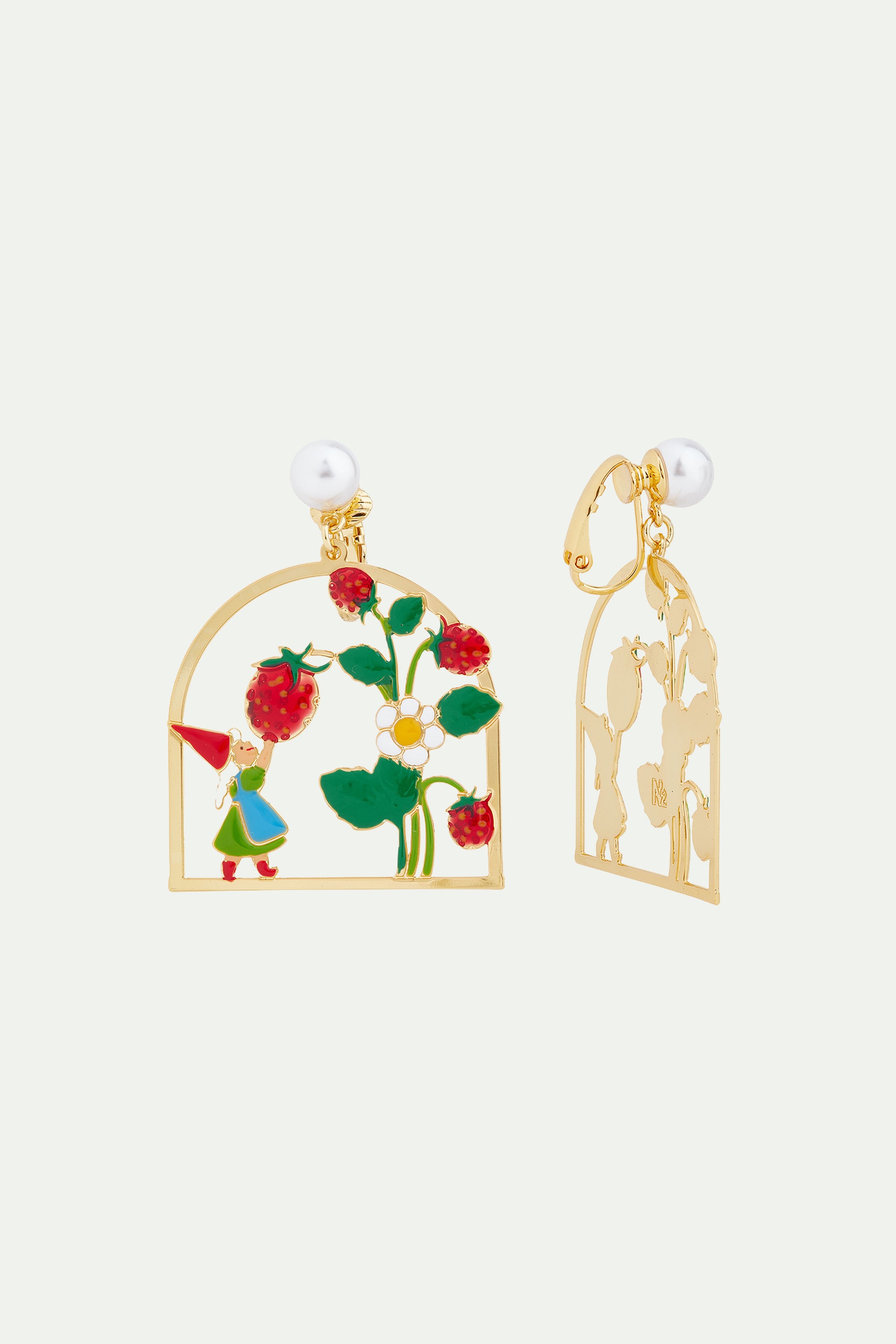 Strawberry picking clip-on earrings