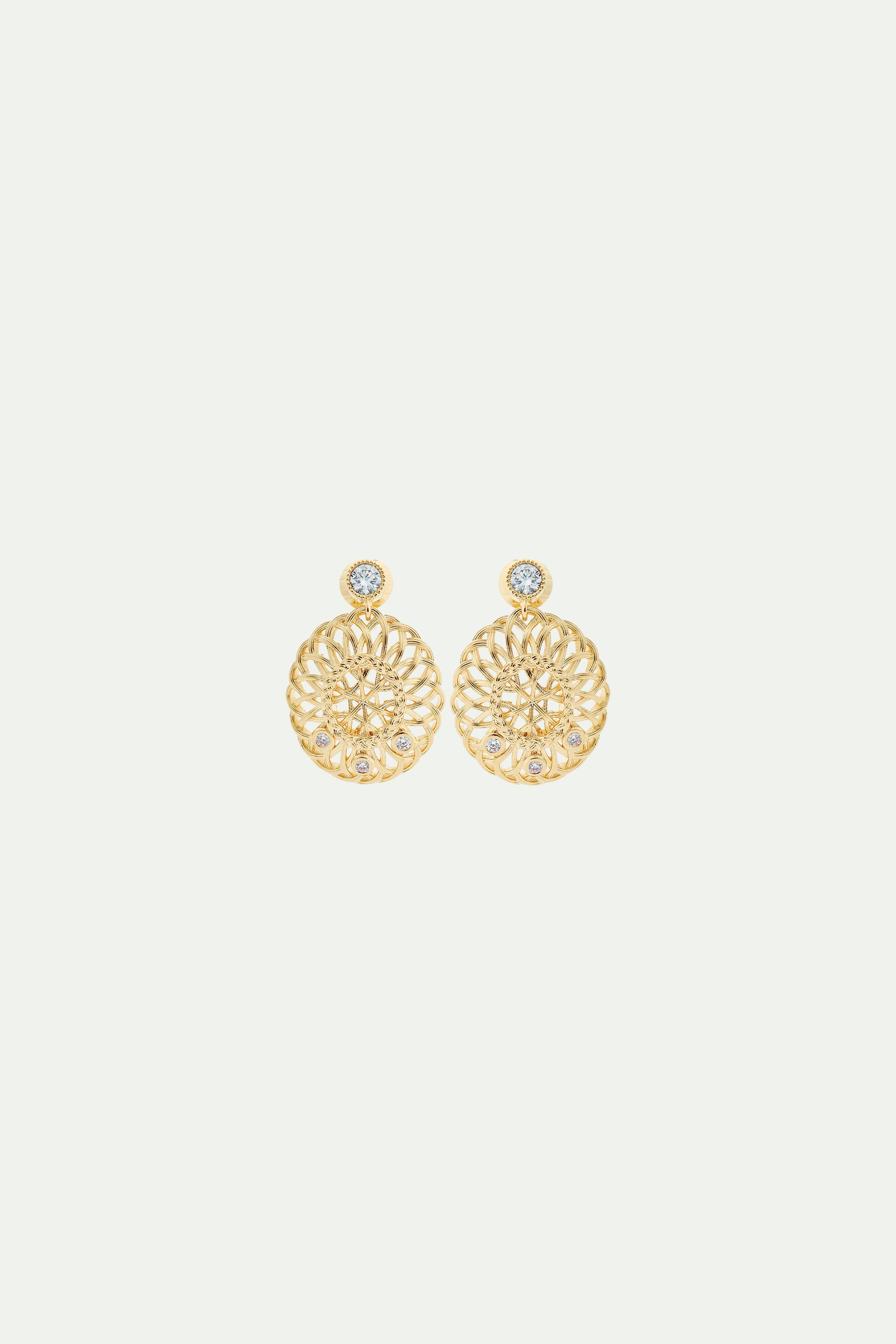 Oval interwoven wicker and crystal post earrings