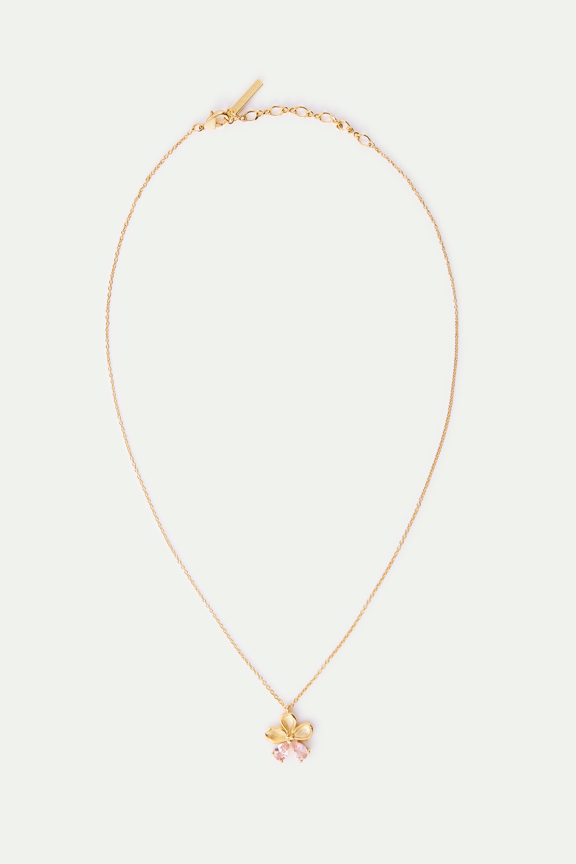 Collar colgante dorado flor de cerezo y piedras rosas