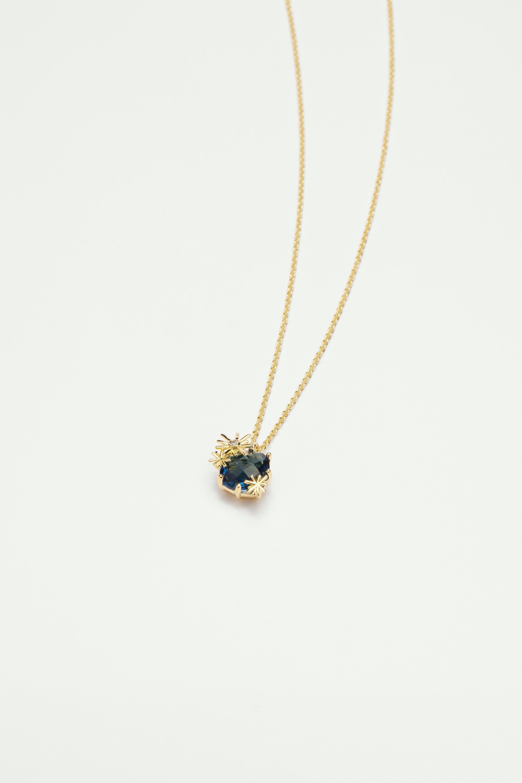 Gold stars and square stone pendant necklace