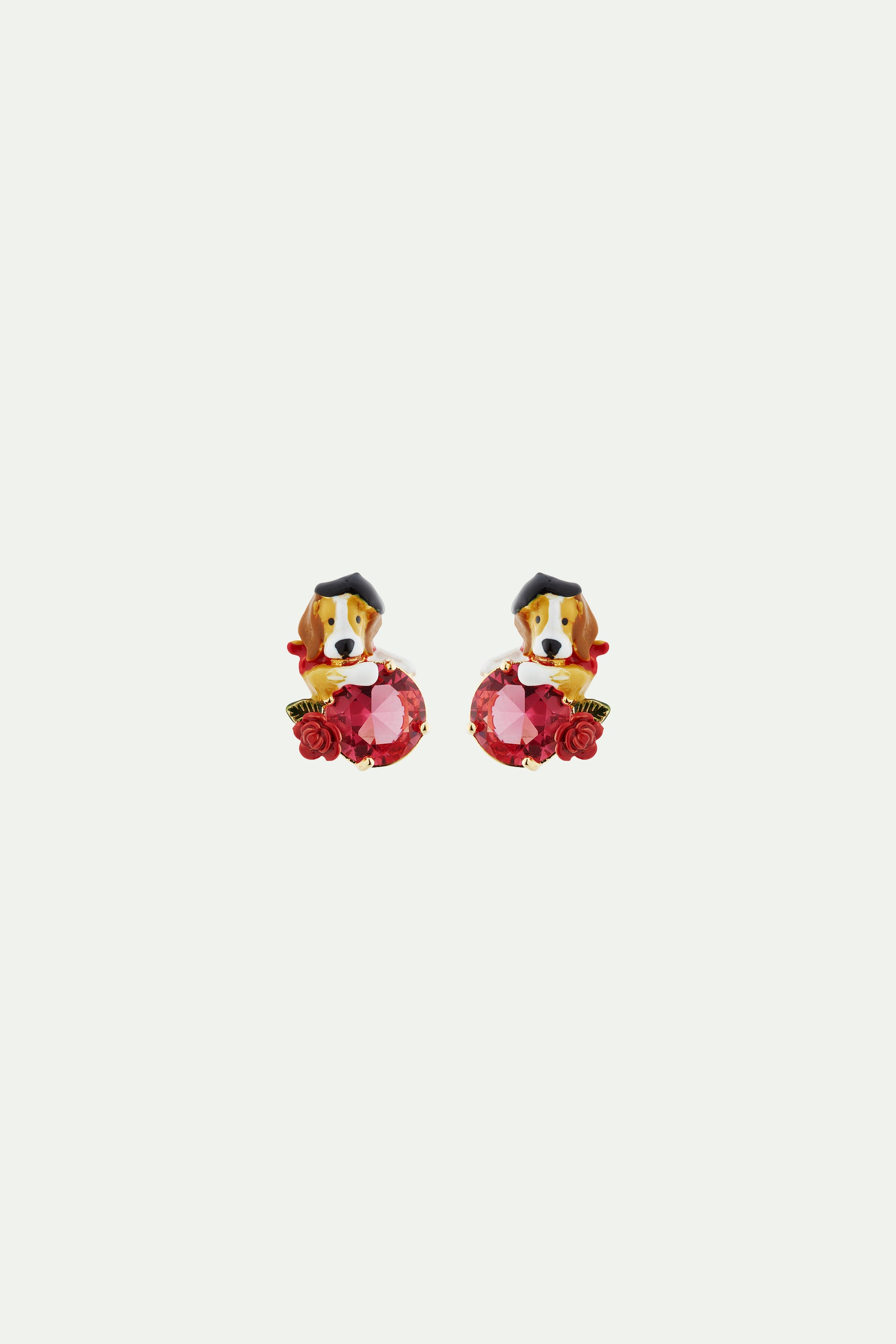 Boucles d'oreilles tiges beagle et pierre en verre taillé rose