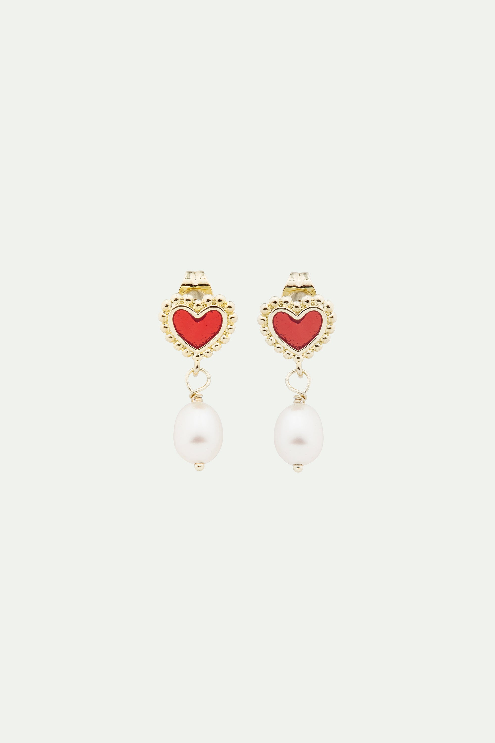 Heart and cultured pearl post earrings