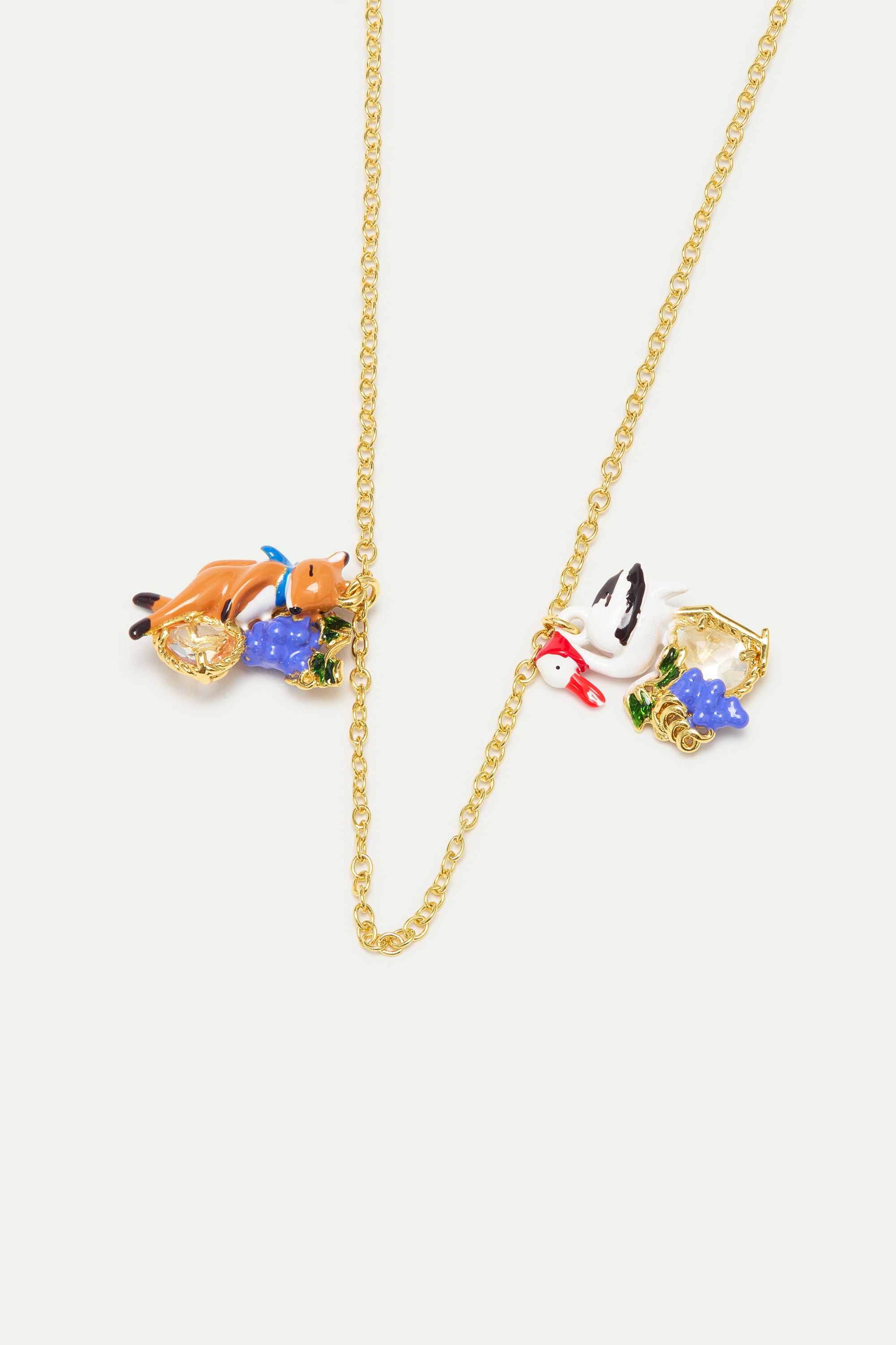 Collier fin le Renard et la Cigogne, raisin et verre facetté